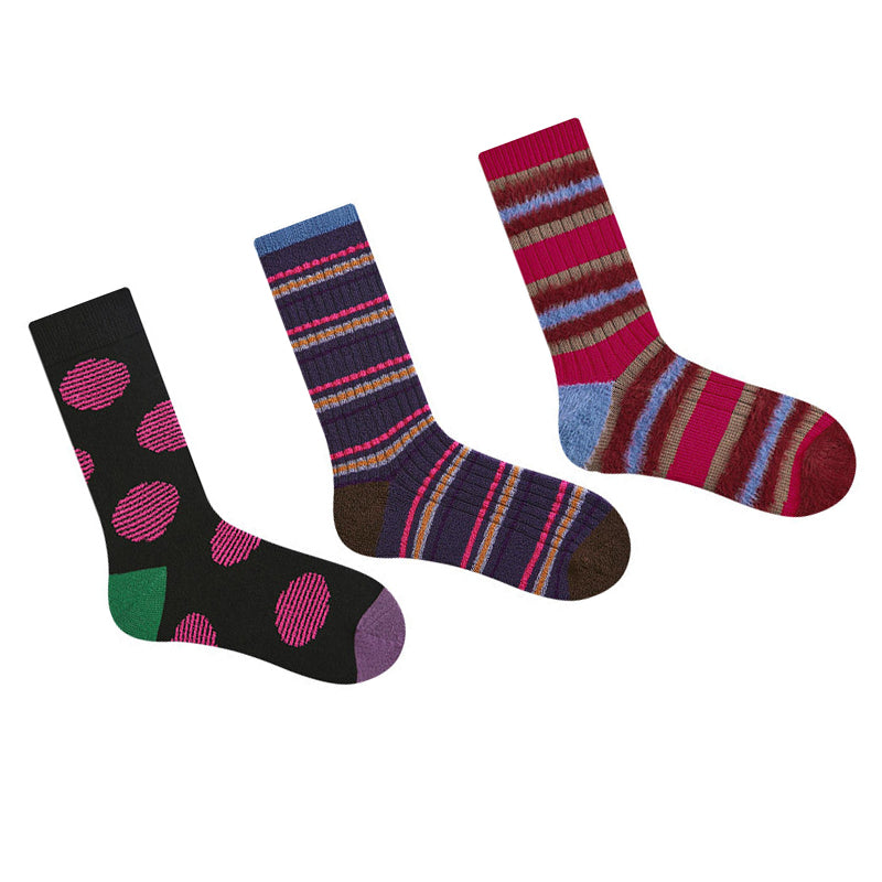 Women Pack Of 3 Patterned Cotton Calf Length Socks