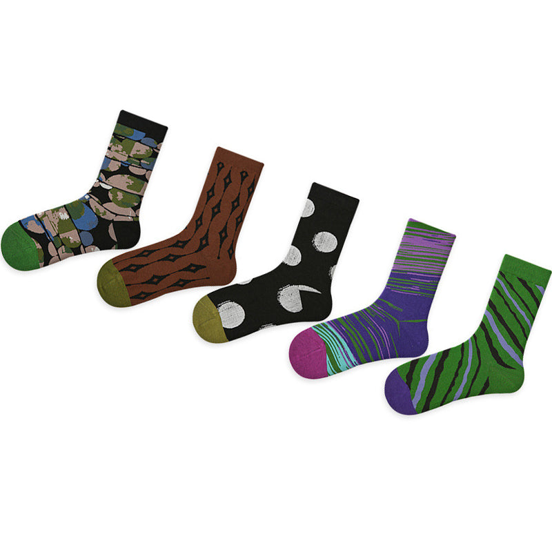 Women Pack Of 5 Patterned Cotton Shoe Calf-Length Socks