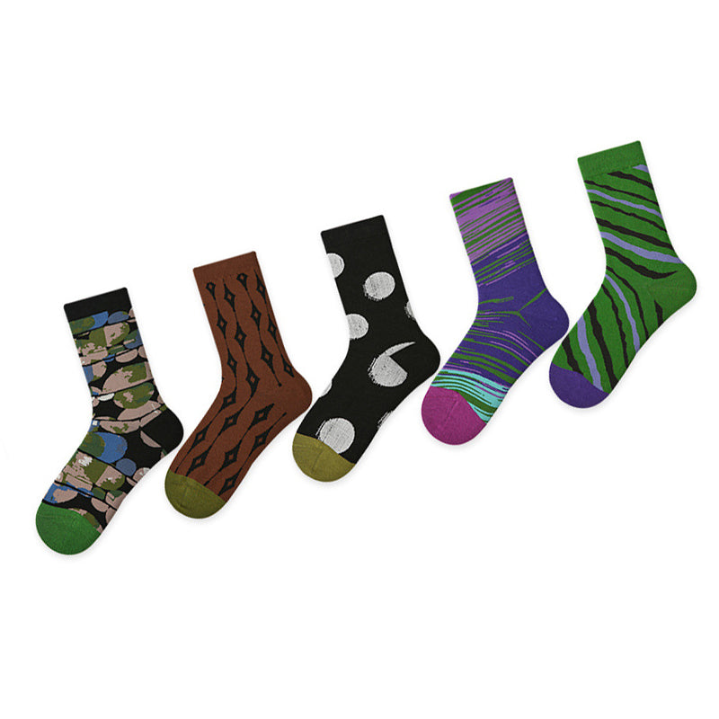 Women Pack Of 5 Patterned Cotton Shoe Calf-Length Socks