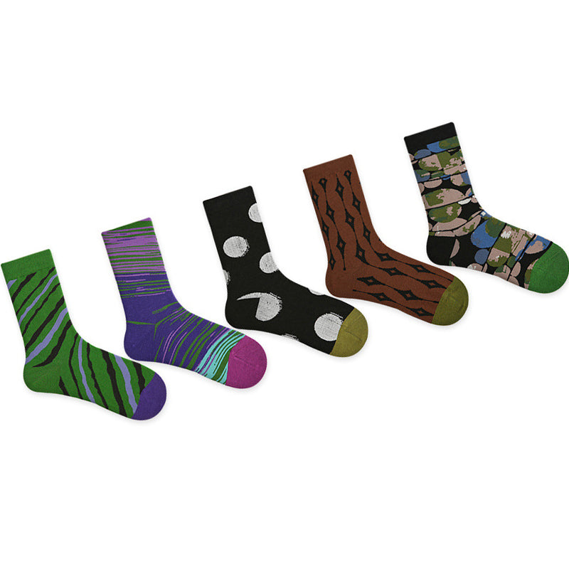Women Pack Of 5 Patterned Cotton Shoe Calf-Length Socks