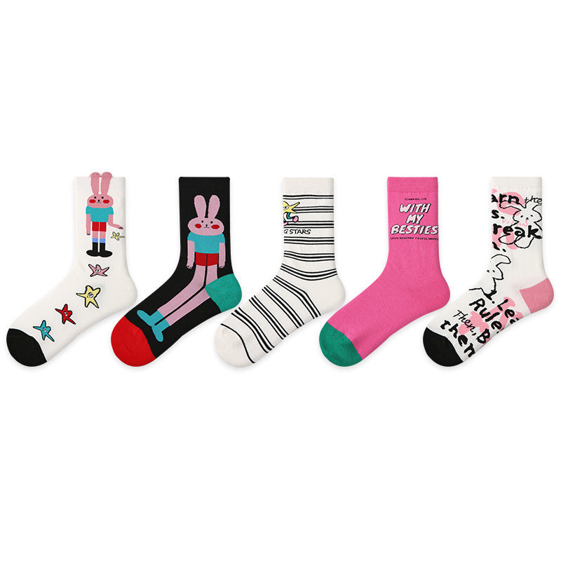 Women Pack Of 5 Patterned Cotton Calf Length Socks