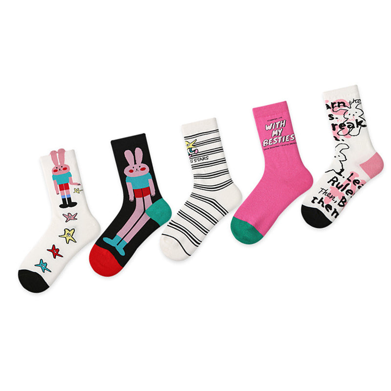 Women Pack Of 5 Patterned Cotton Calf Length Socks