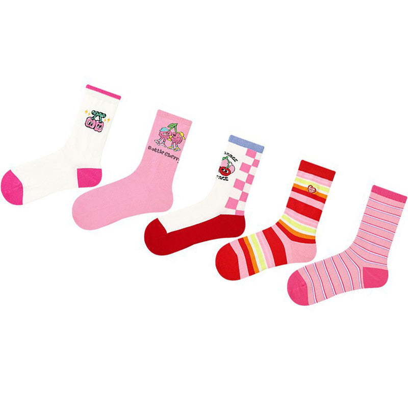 Women Pack Of 5 Patterned Cotton Calf Length Socks
