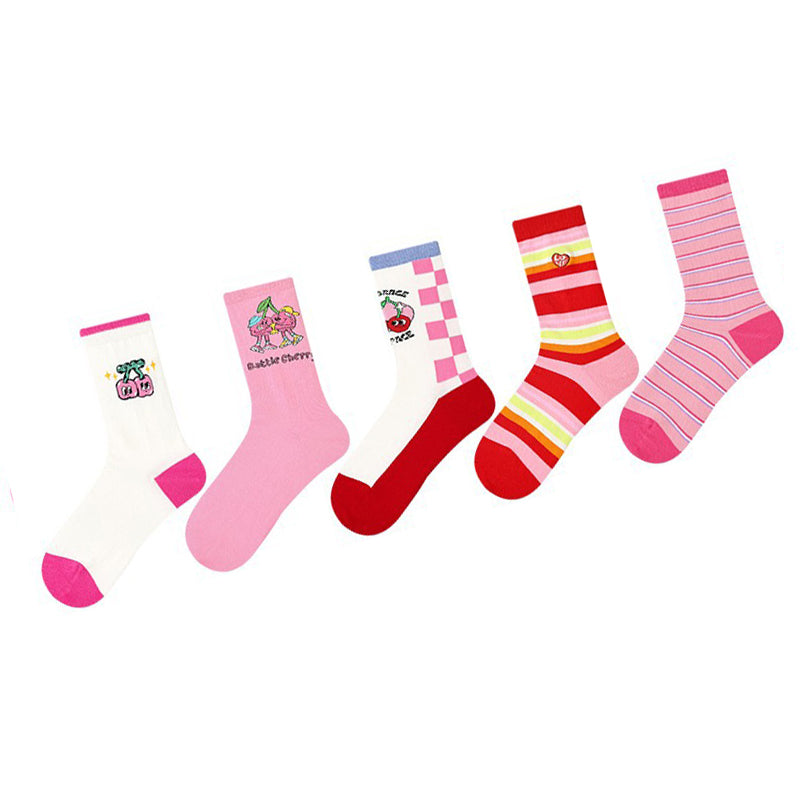 Women Pack Of 5 Patterned Cotton Calf Length Socks