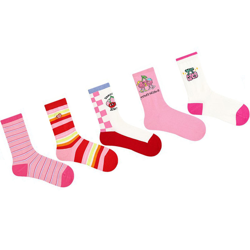 Women Pack Of 5 Patterned Cotton Calf Length Socks