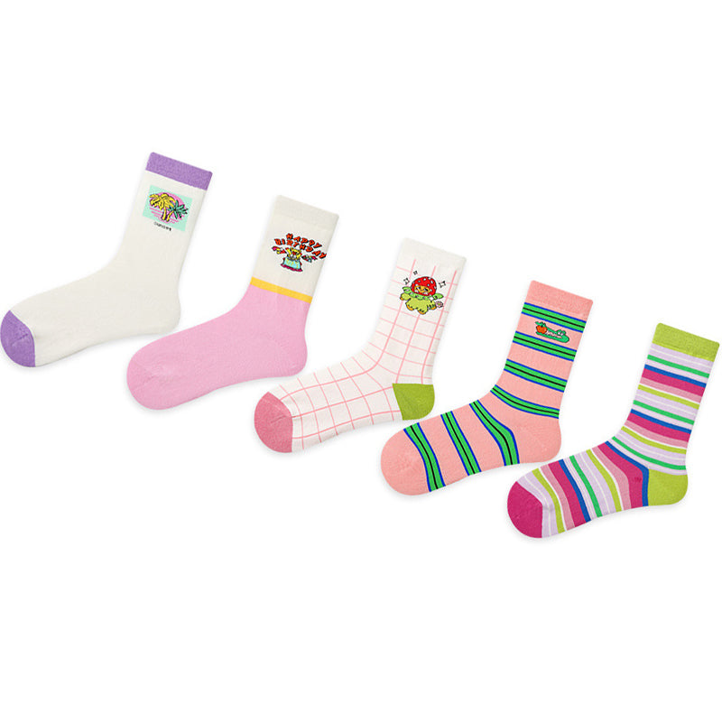 Women Pack Of 5 Patterned Cotton Calf Length Socks
