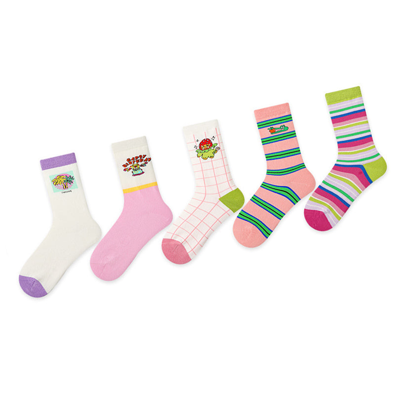 Women Pack Of 5 Patterned Cotton Calf Length Socks