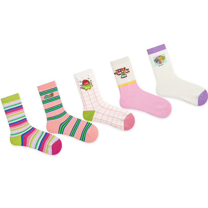 Women Pack Of 5 Patterned Cotton Calf Length Socks