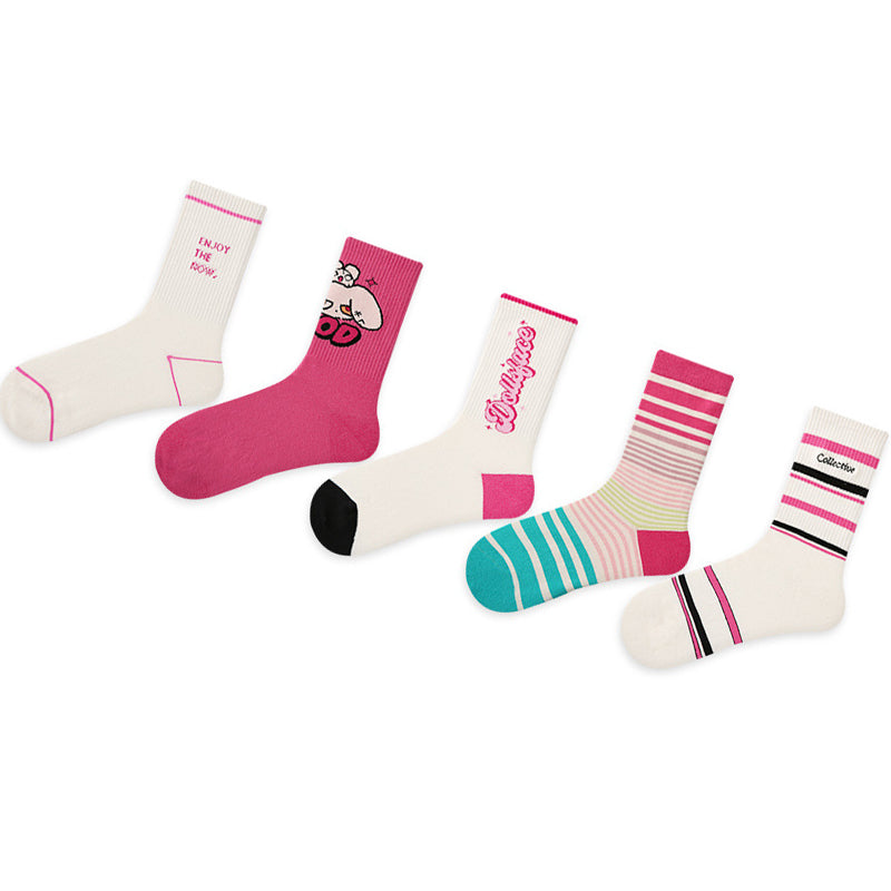 Women Pack Of 5 Patterned Cotton Calf Length Socks