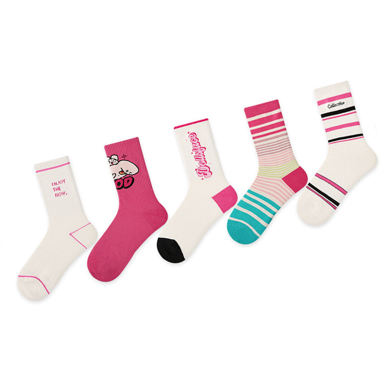 Women Pack Of 5 Patterned Cotton Calf Length Socks