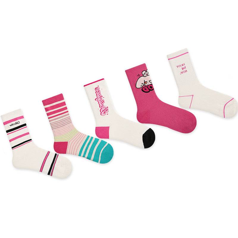 Women Pack Of 5 Patterned Cotton Calf Length Socks