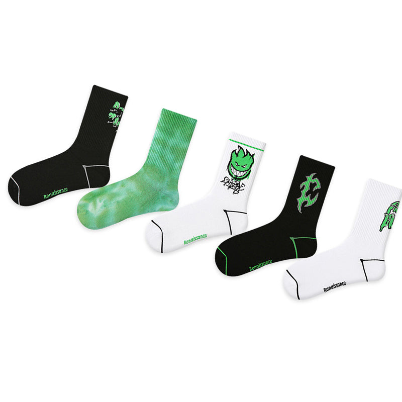 Women Pack Of 5 Patterned Cotton Calf Length Socks