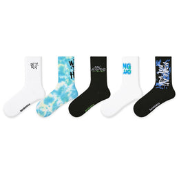Women Pack Of 5 Patterned Cotton Calf Length Socks