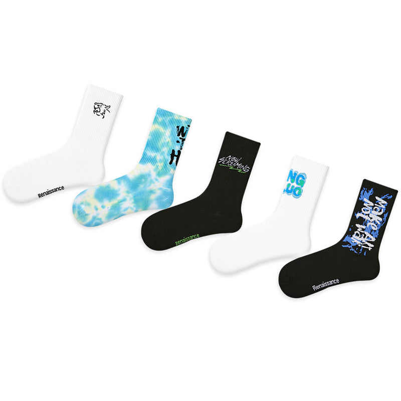 Women Pack Of 5 Patterned Cotton Calf Length Socks
