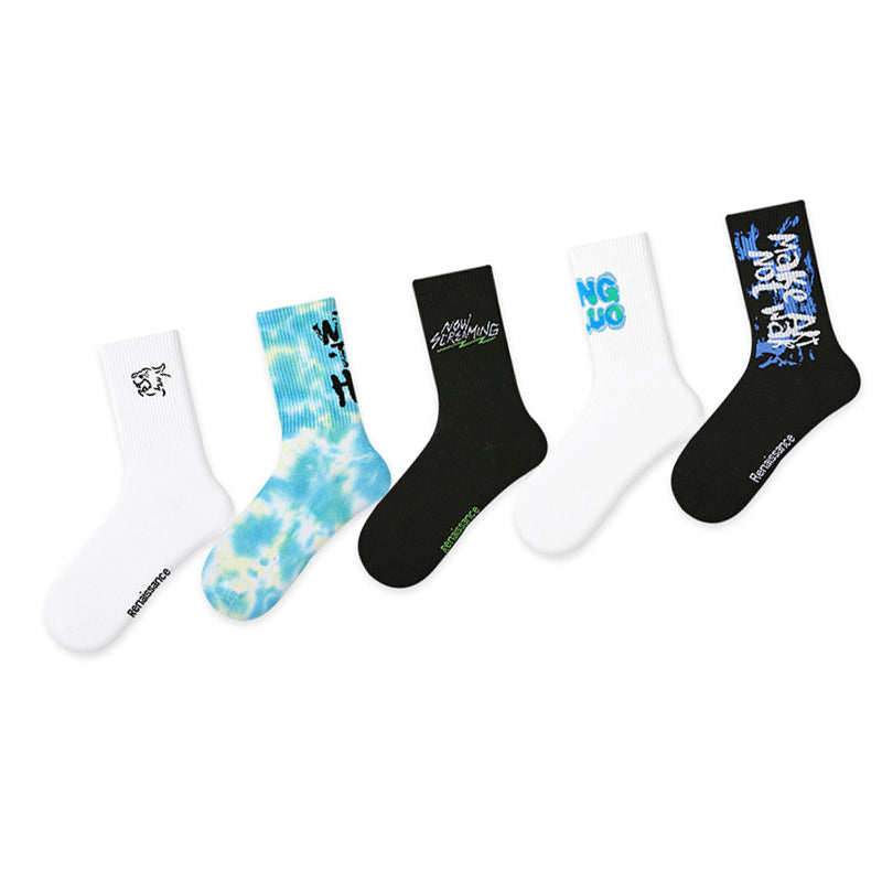 Women Pack Of 5 Patterned Cotton Calf Length Socks