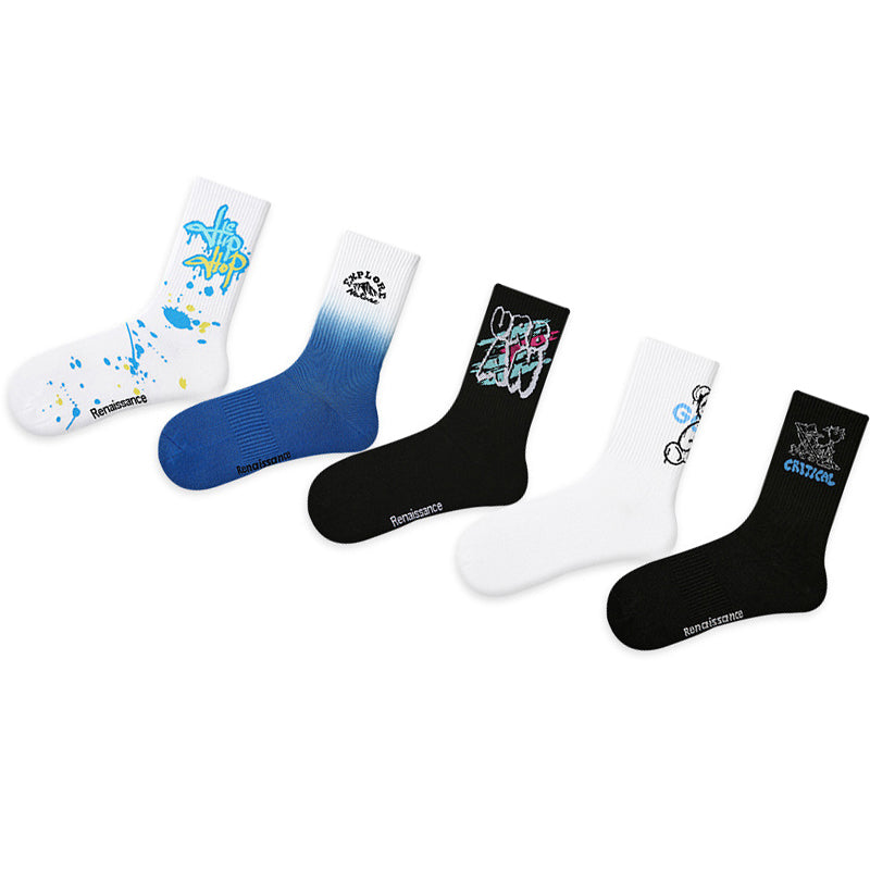 Women Pack Of 5 Patterned Cotton Calf Length Socks