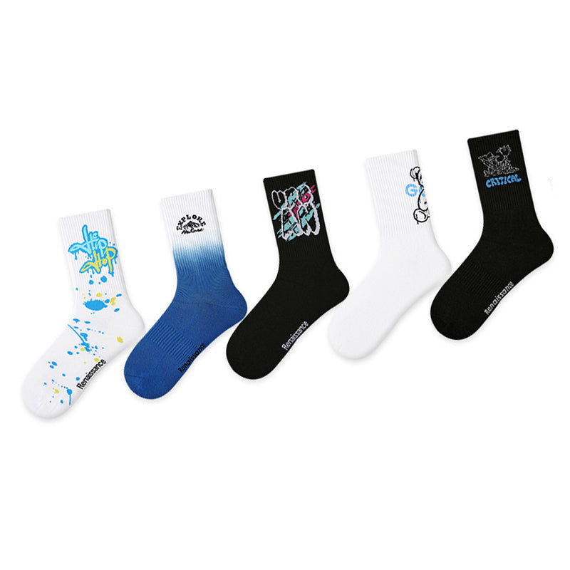 Women Pack Of 5 Patterned Cotton Calf Length Socks
