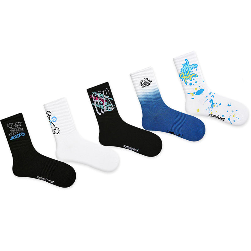 Women Pack Of 5 Patterned Cotton Calf Length Socks