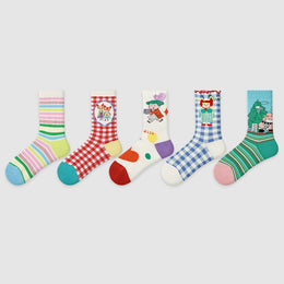 Women Pack Of 5 Patterned Cotton Calf Length Socks