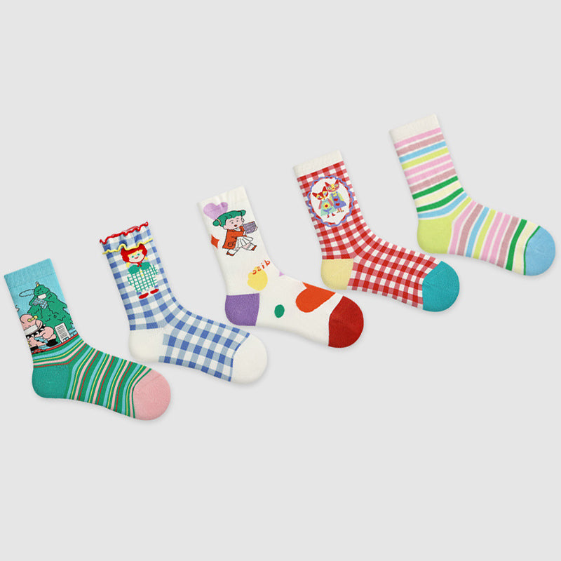 Women Pack Of 5 Patterned Cotton Calf Length Socks