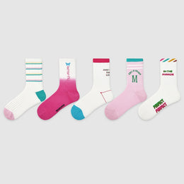Women Pack Of 5 Patterned Cotton Calf Length Socks