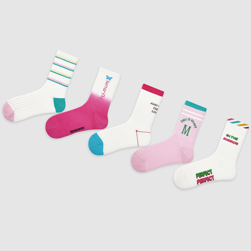 Women Pack Of 5 Patterned Cotton Calf Length Socks