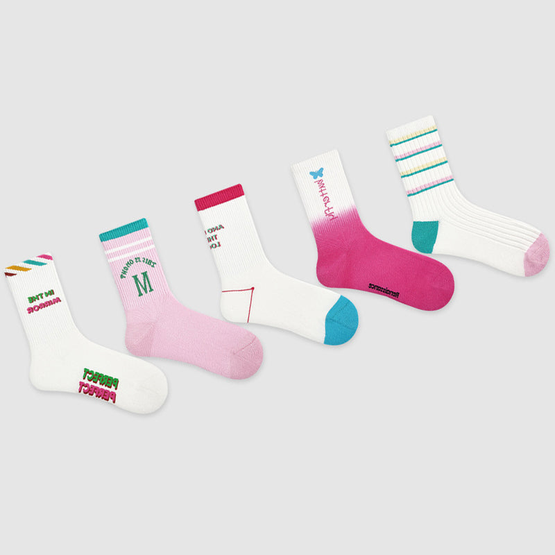 Women Pack Of 5 Patterned Cotton Calf Length Socks