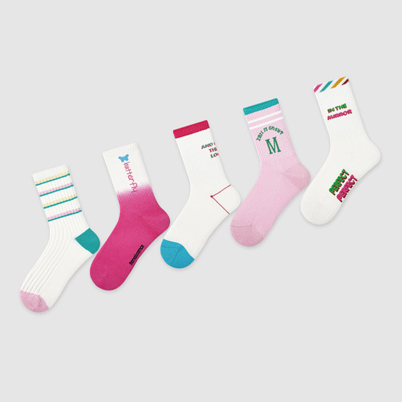 Women Pack Of 5 Patterned Cotton Calf Length Socks