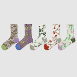 Women Pack Of 5 Patterned Cotton Calf Length Socks