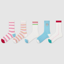 Women Pack Of 5 Patterned Cotton Calf Length Socks