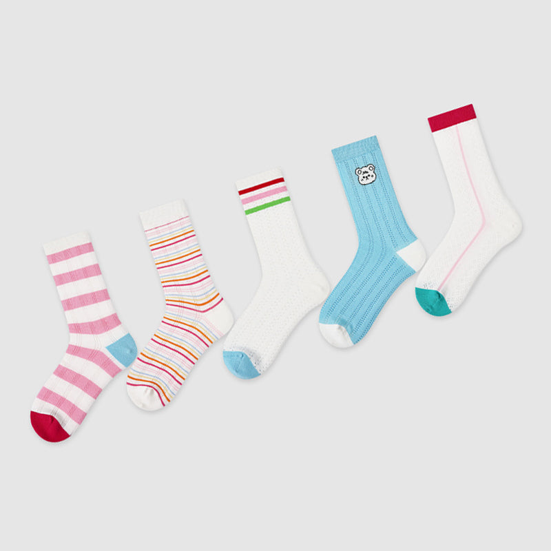 Women Pack Of 5 Patterned Cotton Calf Length Socks