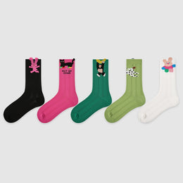 Women Pack Of 5 Patterned Cotton Calf Length Socks