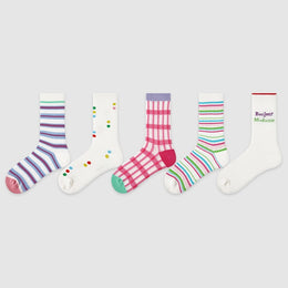 Women Pack Of 5 Patterned Cotton Calf Length Socks