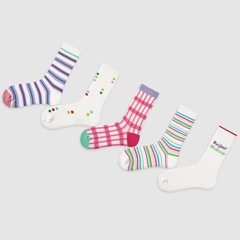 Women Pack Of 5 Patterned Cotton Calf Length Socks