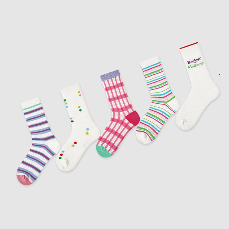 Women Pack Of 5 Patterned Cotton Calf Length Socks