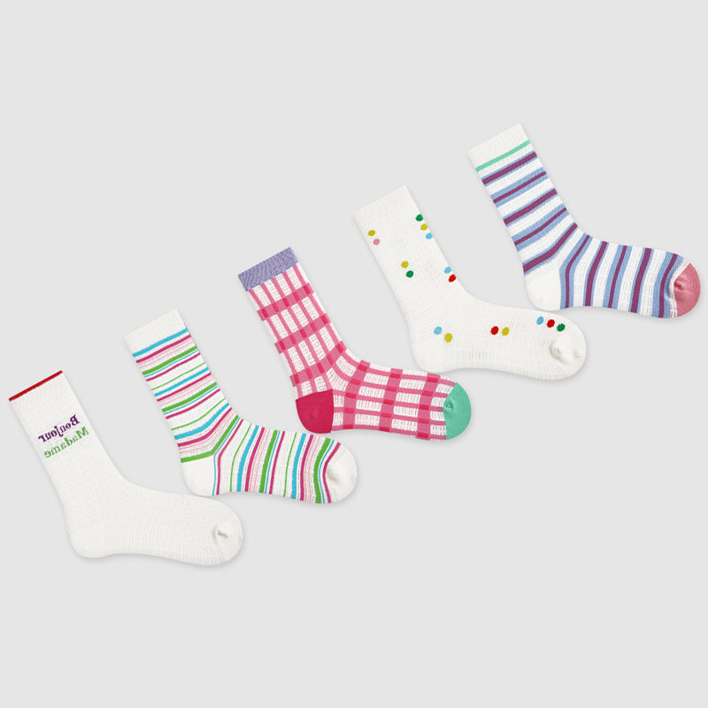 Women Pack Of 5 Patterned Cotton Calf Length Socks