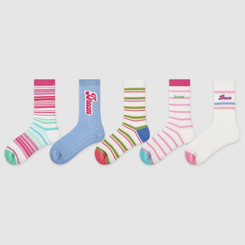 Women Pack Of 5 Patterned Cotton Calf Length Socks