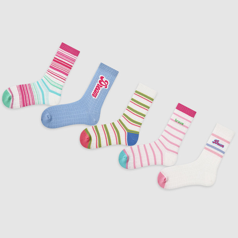 Women Pack Of 5 Patterned Cotton Calf Length Socks
