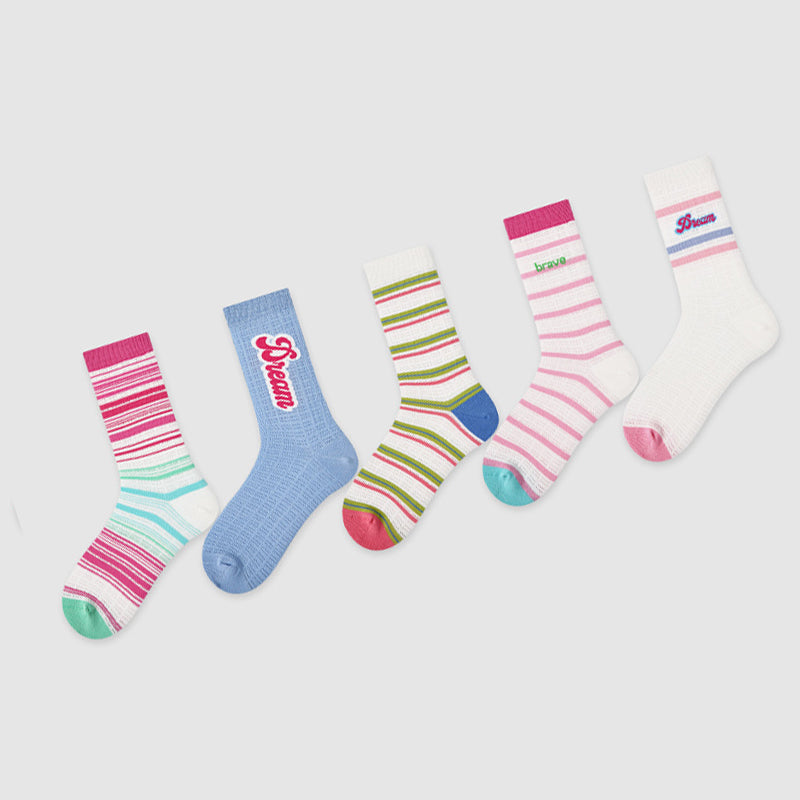 Women Pack Of 5 Patterned Cotton Calf Length Socks