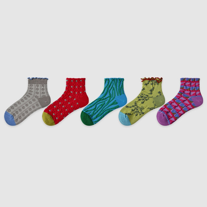 Women Pack Of 5 Patterned Cotton Ankle Length Socks