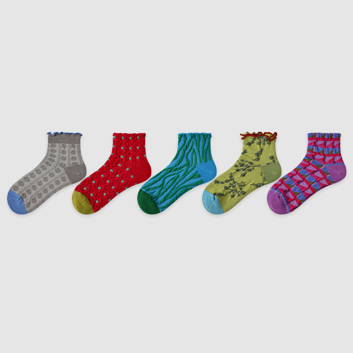 Women Pack Of 5 Patterned Cotton Ankle Length Socks