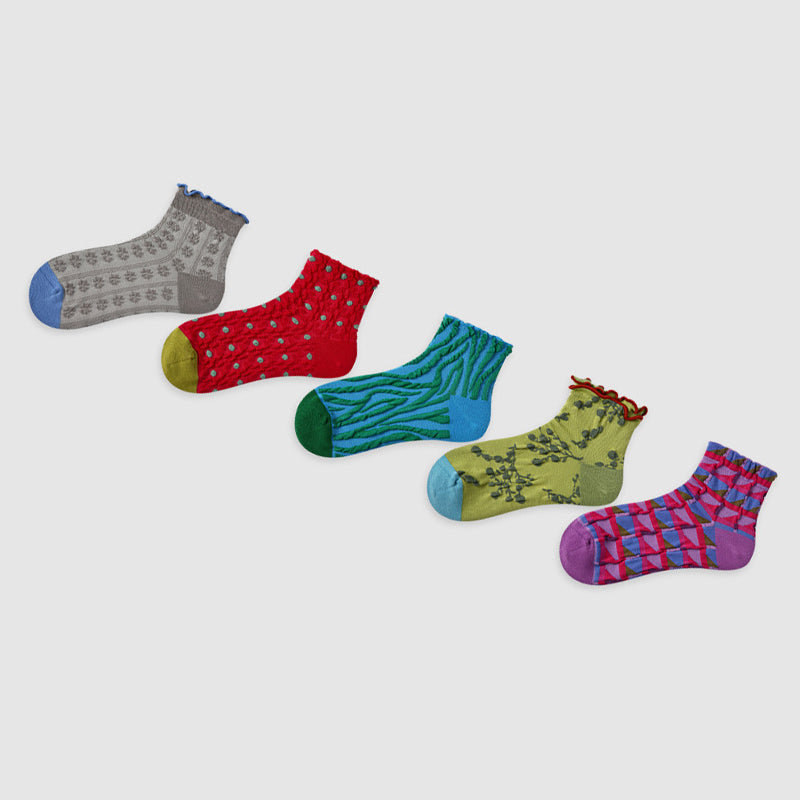 Women Pack Of 5 Patterned Cotton Ankle Length Socks