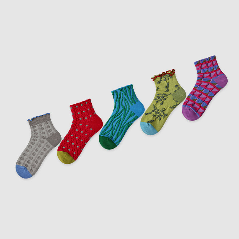 Women Pack Of 5 Patterned Cotton Ankle Length Socks
