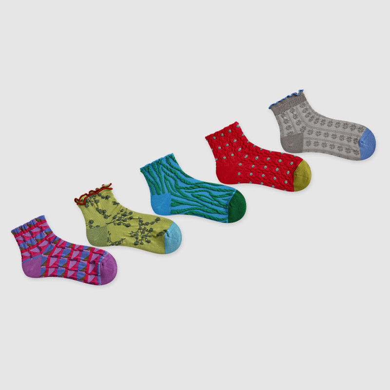 Women Pack Of 5 Patterned Cotton Ankle Length Socks