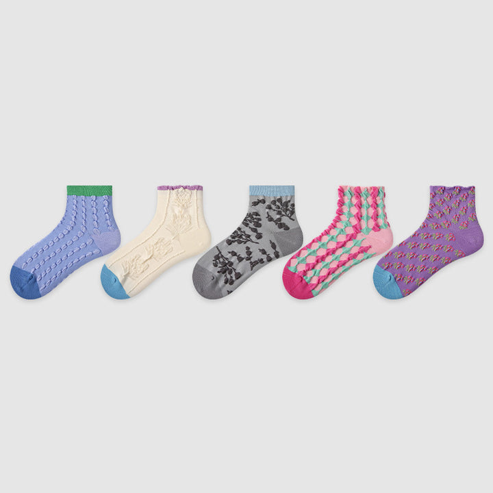 Women Pack Of 5 Patterned Cotton Ankle Length Socks