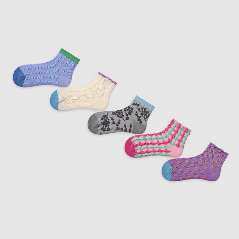 Women Pack Of 5 Patterned Cotton Ankle Length Socks