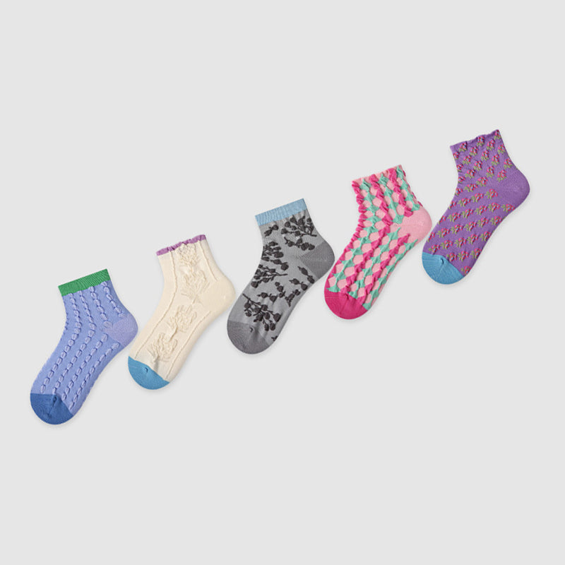 Women Pack Of 5 Patterned Cotton Ankle Length Socks