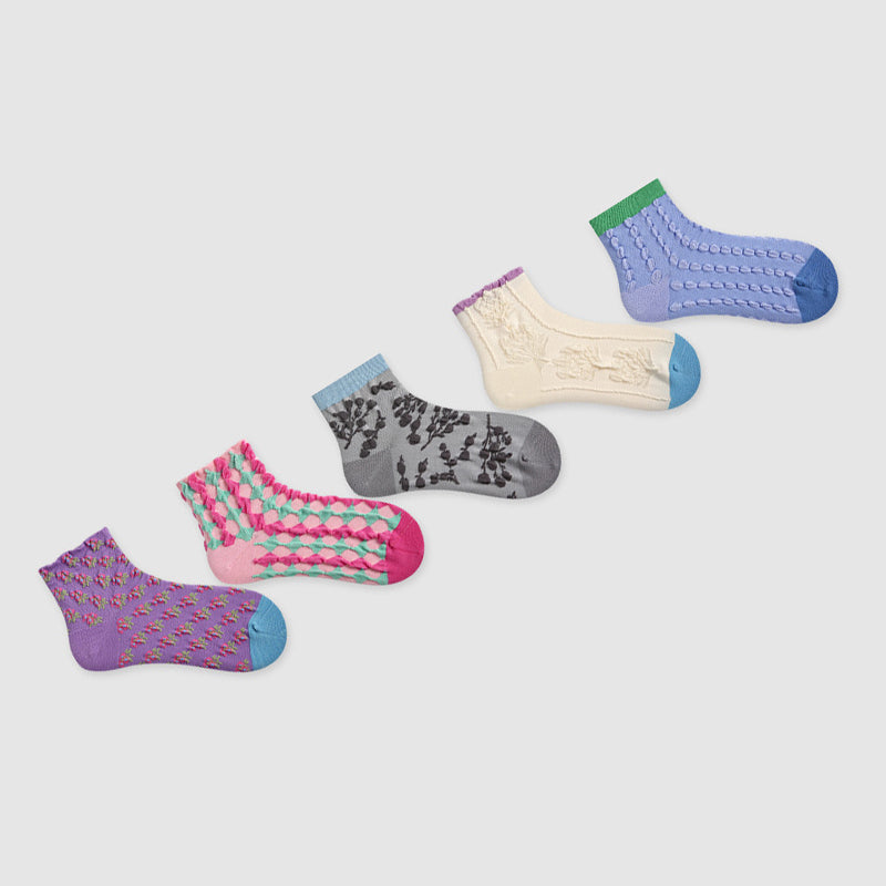 Women Pack Of 5 Patterned Cotton Ankle Length Socks