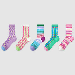Women Pack Of 5 Patterned Cotton Calf Length Socks
