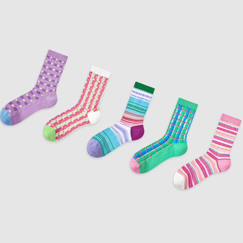 Women Pack Of 5 Patterned Cotton Calf Length Socks